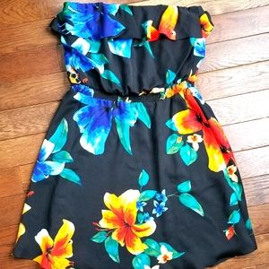 White House Black Market Strapless Floral Dress - Black, Blue, Yellow